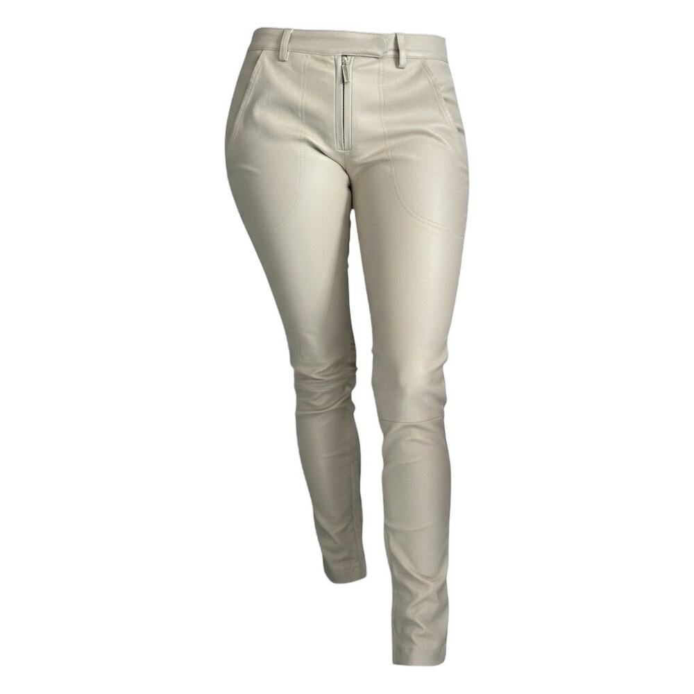 The Row Cream Lambskin Leather Skinny Pants size US 2 Designer Quiet Luxury